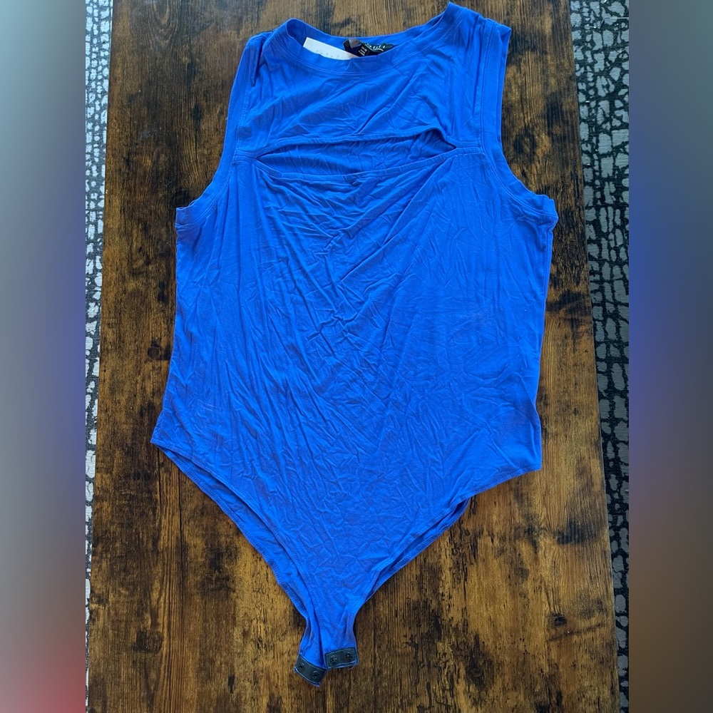 Blue Eloquii sleeveless bodysuit with cutout